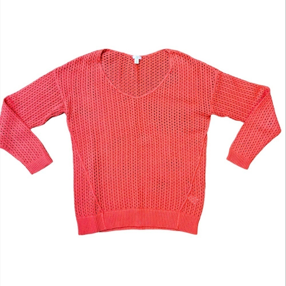 Nordstrom Open-Knit V-Neck Sweater in Coral Pink